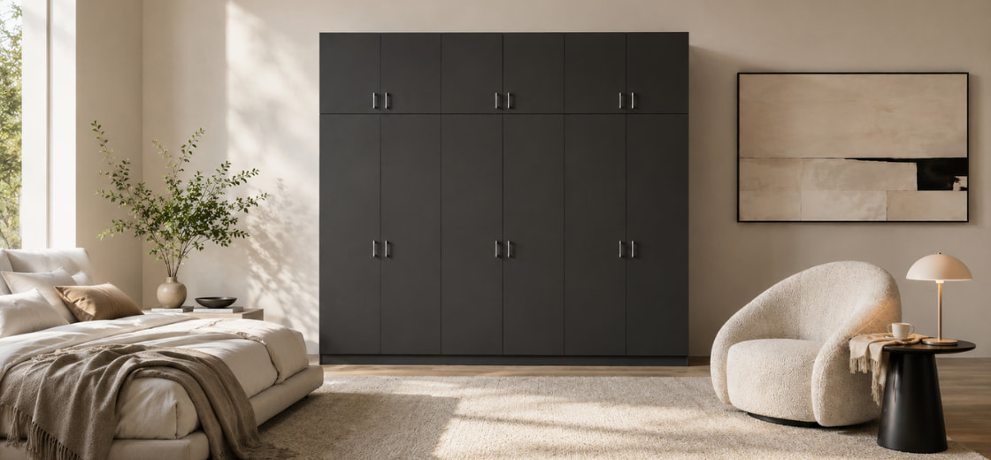 Schrank mit Aufsatzschrank in Anthrazitgrau