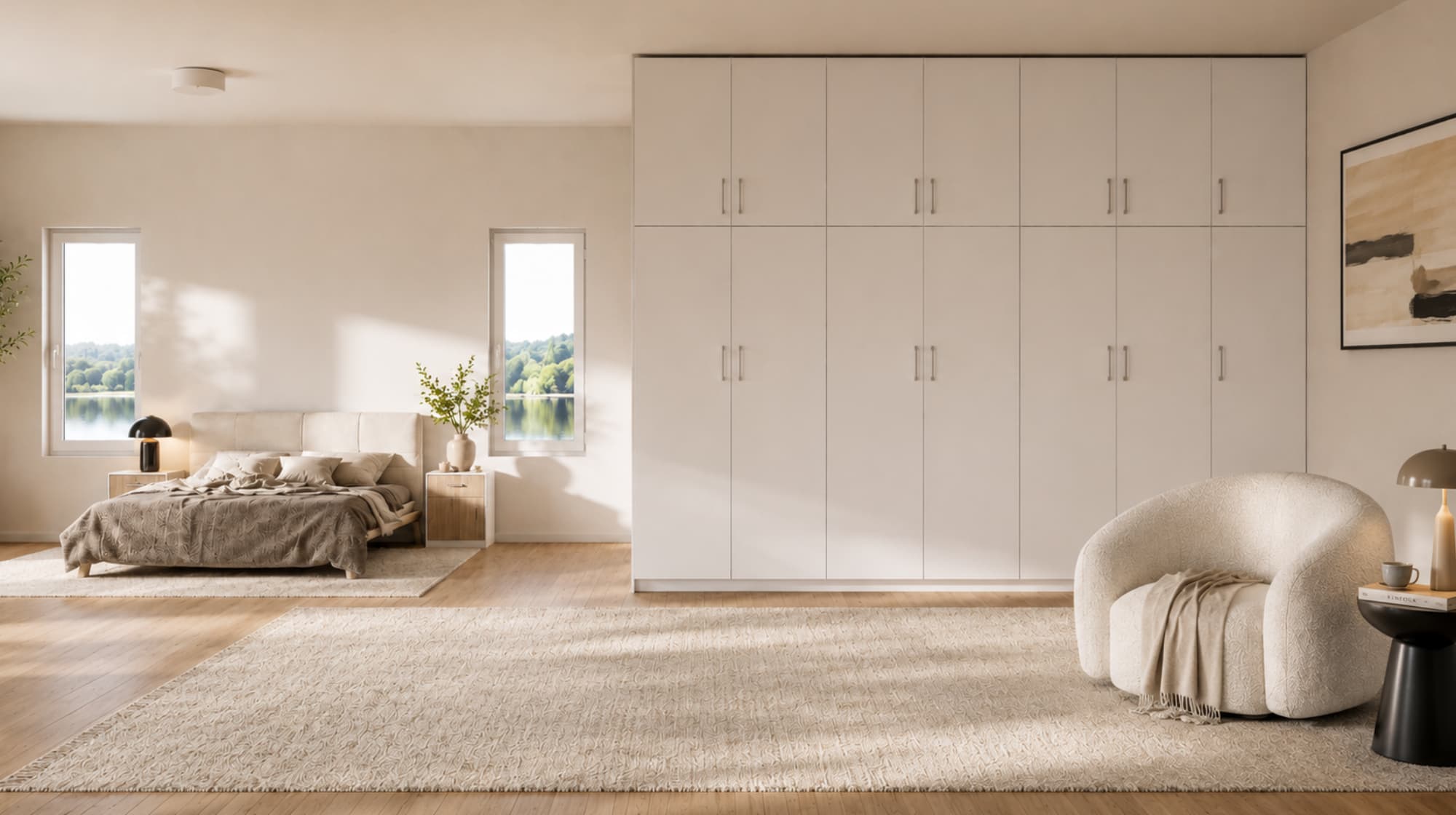 Schrank mit Aufsatzschrank in Schneeweiß