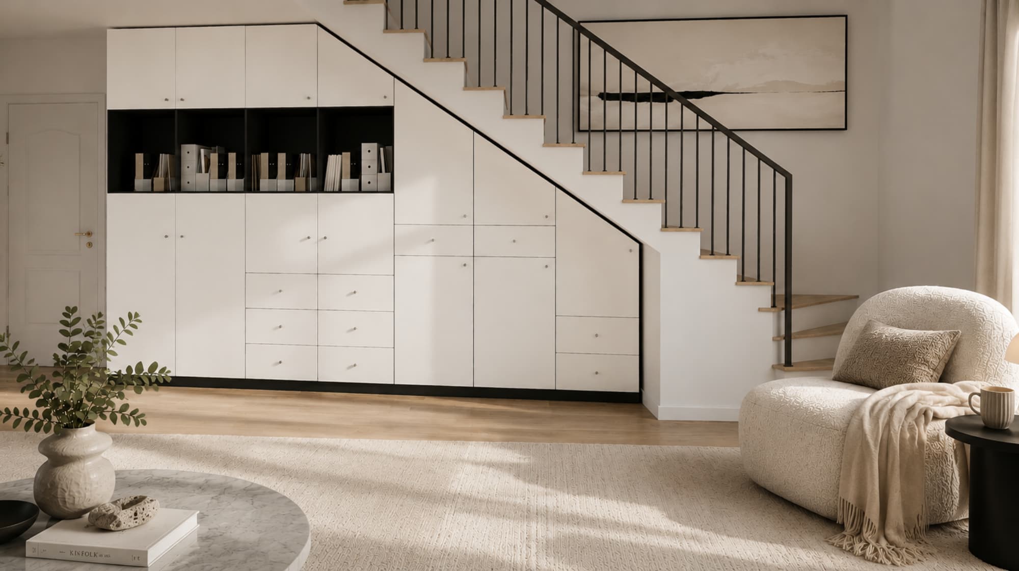 Schrank mit seitlicher Schräge unter der Treppe