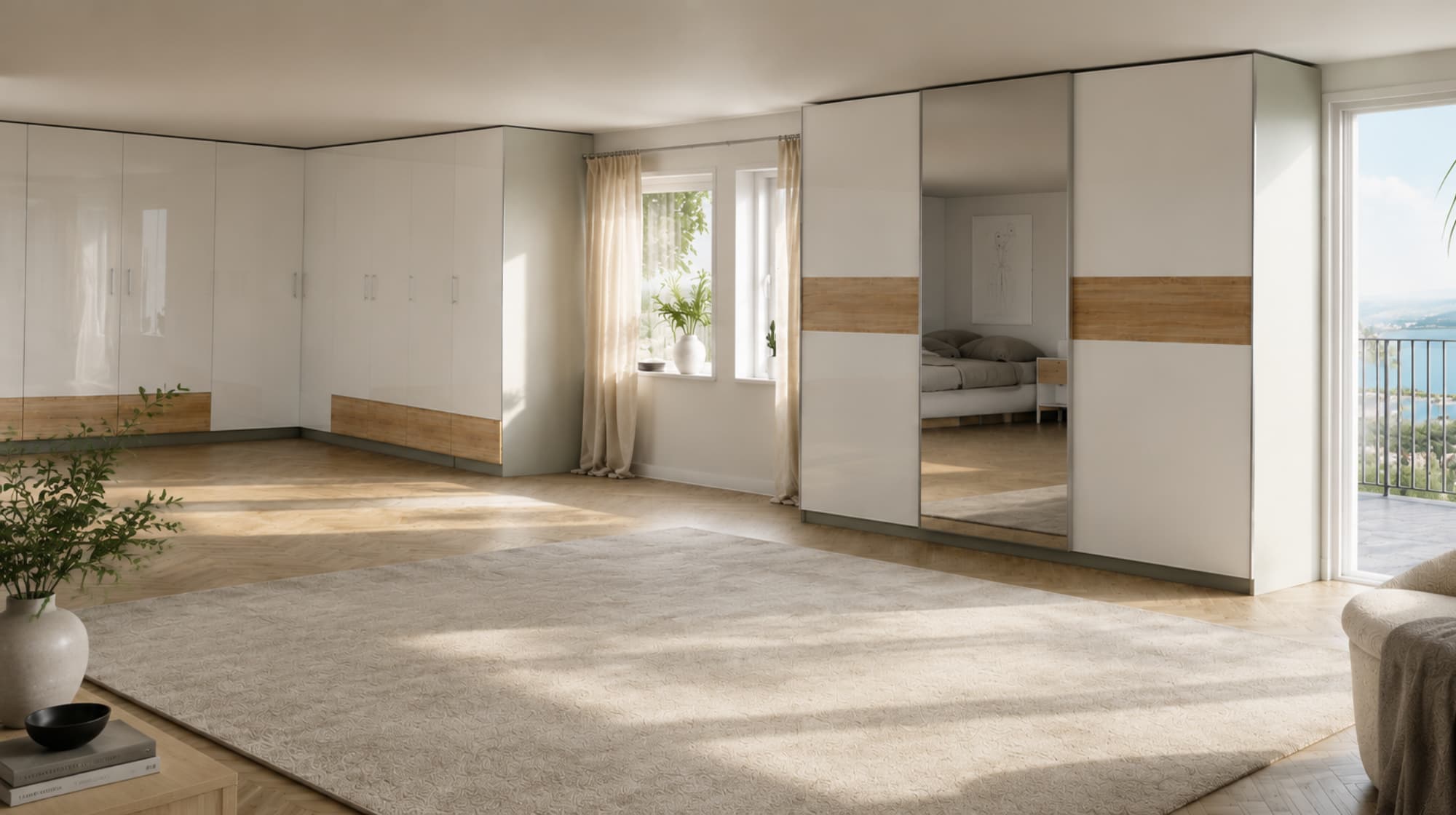 Schwebetürenschrank, 3-türig mit Spiegel