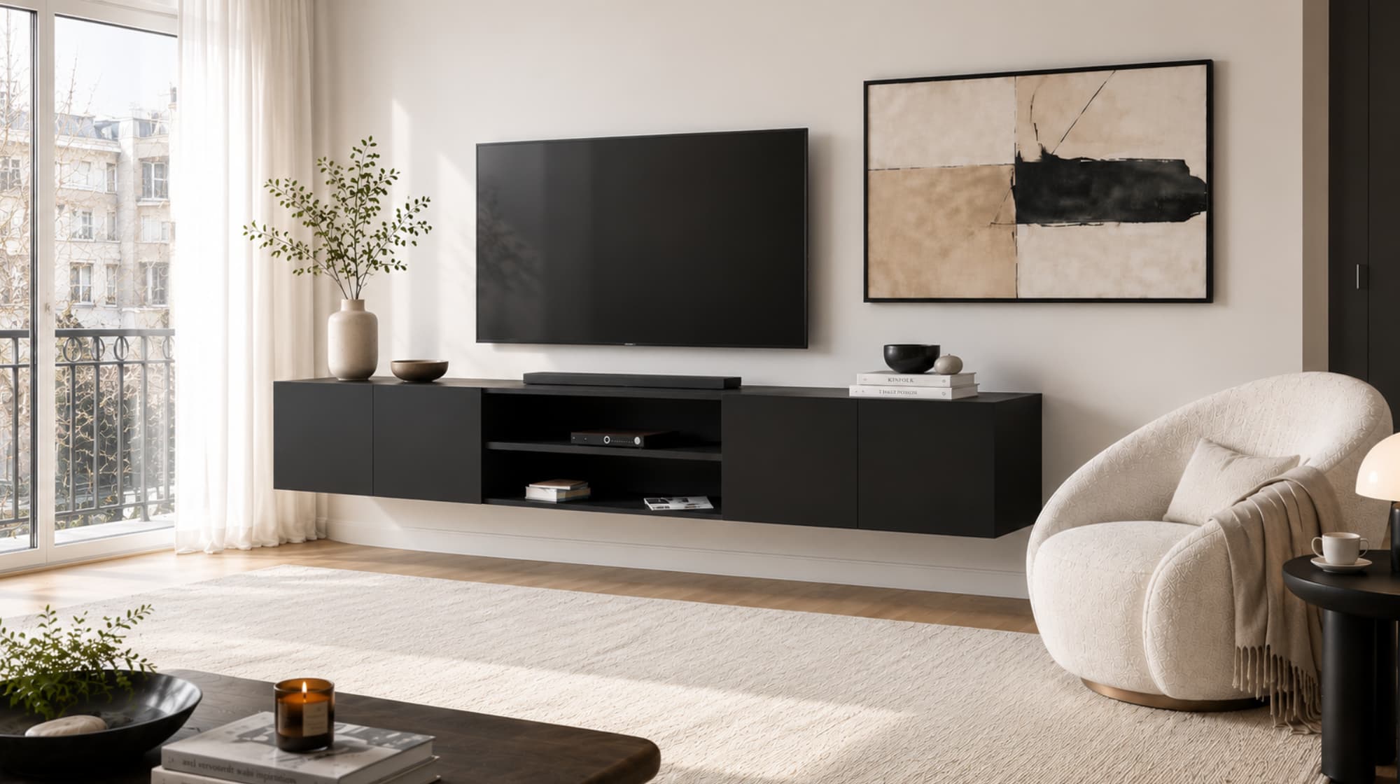 TV-Hängeboard in Schwarz