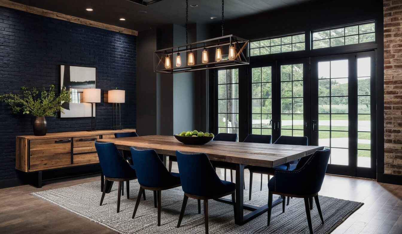 Moderner Landhaus-Stil: Speisezimmer mit einem massiven Holztisch